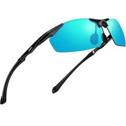 ATTCL Herren Sportbrille Polarisierte Sonnenbrille Fahrerbrille Al-Mg Metall Rahme Ultra Leicht 8585 Blue UV400 CAT 3 CE von ATTCL