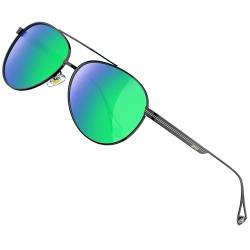 ATTCL Herren Vintage Fliegerbrille Polarisierte Sonnenbrille Pilotenbrille UV400 Schutz (Schwarz/Grün verspiegelt) von ATTCL