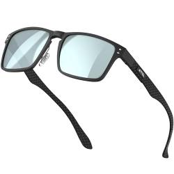 ATTCL Klassische Herren Polarisierte Sonnenbrille mit Rechteckigem Metallrahmen und Karbonfaser Bügeln,UV400 CAT 3 Sonnenbrillen 8999 Black silver von ATTCL