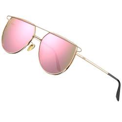 ATTCL Polarisierte Damen Sonnenbrille Großer Metallrahmen UV400-Schutz Sonnenbrillen 3055 C3 Black+gold+pink von ATTCL