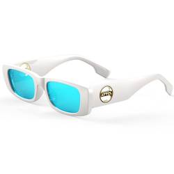 ATTCL Polarisierte Damen Sonnenbrille mit rechteckigem Rahmen trendige klobige Sonnenbrille mit UV-Schutz 5088 C3 White+blue von ATTCL