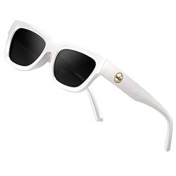 ATTCL Sonnenbrille Damen Polarisierte Vintage TR90 Rahmen Kleiner Rechteckig Sonnenbrillen 5533 C3 White+grey von ATTCL
