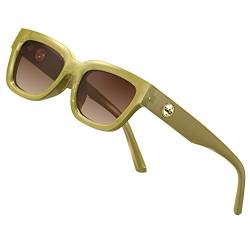 ATTCL Sonnenbrille Damen Polarisierte Vintage TR90 Rahmen Kleiner Rechteckig Sonnenbrillen 5533 C7 Cleargreen+brown von ATTCL
