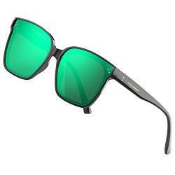 ATTCL Unisex HD Nylonlinse Sonnenbrille Herren Damen verspiegelt TR90 Rahme Ultra Leicht JD211 Black+green von ATTCL