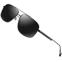 ATTCL Vintage Herren Polarisierte Sonnenbrille Fahrerbrille Rechteckig Metallrahmen UV400 SchutzQL2022 Black+grey von ATTCL