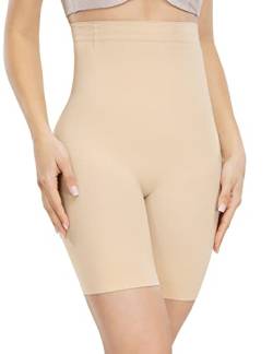 ATTLADY Damen Shapewear Shorts für Frauen Bauchkontrolle Höschen Oberschenkel Abnehmen Shorts, Beige mit hoher Taille, Medium-Large von ATTLADY