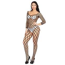 ATYSKEN Fishnet Bodystocking - Sexy Schwarz Mesh Lingerie Bodysuit für Frauen, Free Size Nachtwäsche, Crotchless, Striped Perspective, Seductive Underwear von ATYSKEN