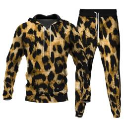 ATZTD Herren Hoodie und Hose, Leoparden-Trainingsanzug-Set, Sportkleidung, Sportbekleidung, Sets mit (Herren, XXL) von ATZTD