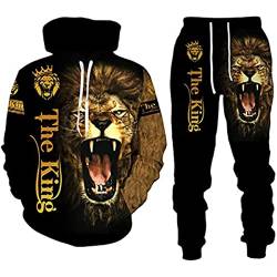 Herren König der Löwen 3D gedruckt Herren Hoodies Pullover Set Pullover Trainingsanzug Lang (Löwe1,S) von ATZTD