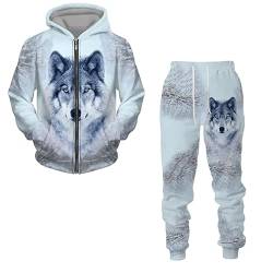 Herren Wolf Activewear Full Zip Warm Trainingsanzug Sport Set Casual Sweat Suit (wolf2, XL) von ATZTD