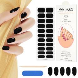 AUAU 22PCS Gel Nagellack Aufkleber, Full Wraps Nagelaufkleber UV/LED-Lampe Erforderlich Cured Gel Nail Strips mit Nagelfeile und Stick für Frauen Mädchen Selbstklebende Nageldekoration-Schwarz von AUAUY