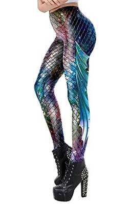 AUBIG Damen Leggings Mermaid Meerjungfrau Glanz Leggings Fischschuppen Glänzend Elastisch Strumpfhose Hüfthose Hose Skinny Pants für Karneval Kostüm L von AUBIG