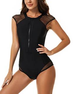 AUBIG Damen Rashguard Ärmellos Einteiliger Badeanzug mit Reißverschluss Sportlich Schwimmanzug Bademode Slim Figurformend Schwimm Badebekleidung Stil 3 XXL von AUBIG