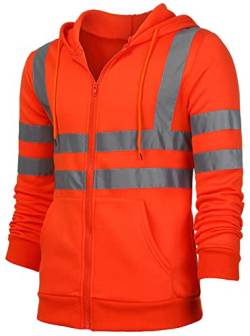 AUBIG Herren Sicherheitsjacke Kapuzen Sweatshirt Reflektierend Jacke Warnjacke Verkehr Arbeitsjacke Warnschutzjacke Orange L von AUBIG
