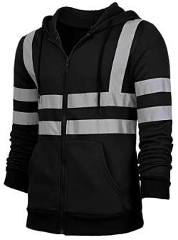 AUBIG Herren Sicherheitsjacke Kapuzen Sweatshirt Reflektierend Jacke Warnjacke Verkehr Arbeitsjacke Warnschutzjacke Schwarz 3XL von AUBIG