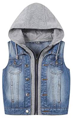 AUBIG Jungen Jeansjacke Kinder Jeansweste Ärmellos Mit Kapuze Ärmelloser Mantel Blue Jeans Mädchen Frühling Herbst Stil A 12-13 Jahre von AUBIG