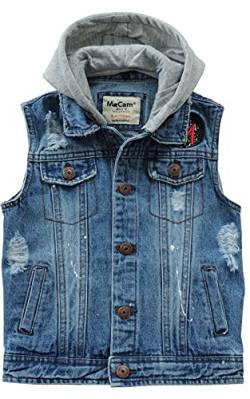 AUBIG Jungen Jeansjacke Kinder Jeansweste Ärmellos Mit Kapuze Ärmelloser Mantel Blue Jeans Mädchen Frühling Herbst Stil B 8-9 Jahre von AUBIG