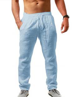 AUDATE Baumwollhosen für Männer Sommer Lang Leinen Hose mit Kordelzug Hose Blau M von AUDATE