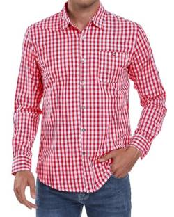 AUDATE Freizeithemden für Herren Kariertes Langarm Baumwolle Hemd Oktoberfest Trachtenhemd Button Down Hemd Rot 3XL von AUDATE