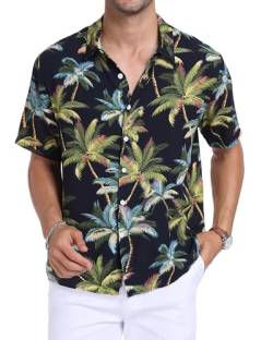 AUDATE Hawaiihemd Herren Lässig Button Down Strandurlaub Hemden Aloha Kurzarm Hawaii Hemd Marine M von AUDATE