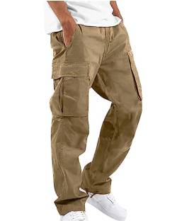 AUDATE Herren Cargohose Baumwolle Lang Hose Herbst Winter mit Taschen Outdoorhose Männer Casual Pants Khaki 3XL von AUDATE