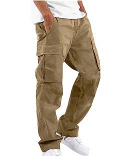 AUDATE Herren Cargohose Männer Casual Pants Baumwolle Regular Fit Lang Hose Herbst Winter Outdoorhose Khaki XL von AUDATE