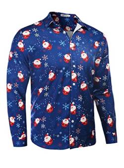 AUDATE Herren Christmas Hemden Weihnachtshemd Weihnachts Freizeithemd Langarm Casual Xmas Shirt Dunkelblau XL von AUDATE