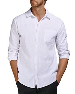 AUDATE Herren Freizeithemd Button-Down Hemden Normale Passform Casual Shirts Tops Langarm Hemd Weiß XL von AUDATE