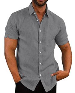 AUDATE Herren Hemd Kurze Ärmel Regular Fit Men's Shirts Hemden Freizeithemd Tops Grau L von AUDATE