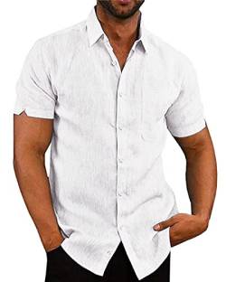 AUDATE Herren Hemd Sommer Button Down Hemden Kurzarm Freizeithemd Weiß M von AUDATE