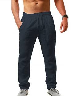 AUDATE Herren Hose Lang Strandhose Leichte Loose Sommerhose Baumwollhose Marine XXL von AUDATE