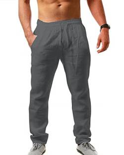 AUDATE Herren Hosen Linen Baumwollhose Männer Lang Strandhose Sommerhose Dunkelgrau L von AUDATE