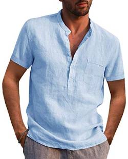 AUDATE Herren Kurzarm Sommer Hemd Shirt Männer Hemden Freizeithemden Tops Hellblau 3XL von AUDATE