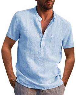 AUDATE Herren Kurzarm Sommer Hemd Shirt Männer Hemden Freizeithemden Tops Hellblau M von AUDATE