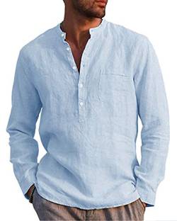 AUDATE Herren Langarm T-Shirt Männer Baumwolle V-Ausschnitt Hemd Tops Hemden Freizeithemden Himmelblau 3XL von AUDATE
