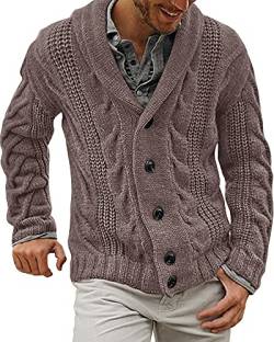 AUDATE Herren V-Kragen Knopfleiste Strickjacke Cardigan Schalkragen Grobstrick Strickjacken Braun M von AUDATE