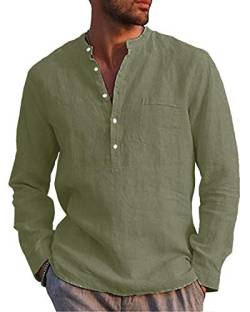 AUDATE Herrenhemd Mens Shirt Roll-up Langarm Leinenhemd Baumwolle Leinen Hemd Freizeithemd Armeegrün XL von AUDATE