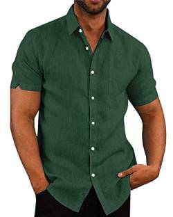 AUDATE Leinenhemd Herren Baumwolle Hemd Langarm Regular Fit Freizeithemd Shirts Grün XXL von AUDATE