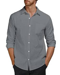 AUDATE Men's Casual Shirts Herren Baumwollhemd Langarm Freizeithemd Sommer Hemd Solid Tops Dunkelgrau L von AUDATE