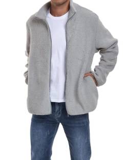 AUDATE Outdoor Fleecejacken für Herren Sherpa Gefüttert Weiche Warme Dicken Full-Zip Mantel Hellgrau L von AUDATE