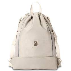 AUDETIC Turnbeutel Damen & Herren Beige - Fit - Sportbeutel für Alltag, Festival, Sport - Rucksack Beutel mit Kordelzug und verstellbaren Schulterträgern - Wasserabweisend von AUDETIC