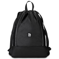 AUDETIC Turnbeutel Damen & Herren Schwarz - Fit - Sportbeutel für Alltag, Festival, Sport - Rucksack Beutel mit Kordelzug und verstellbaren Schulterträgern - Wasserabweisend von AUDETIC