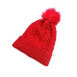 AUFIKR Knit Slouchy Beanie für Frauen Doppellagige Fleece-Linie Hut mit Bommel-Pom-Mützen (rot) von AUFIKR