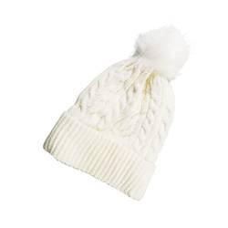 AUFIKR Knit Slouchy Beanie für Frauen Doppellagige Fleece-Linie Hut mit Bommel-Pom-Mützen (weiß) von AUFIKR