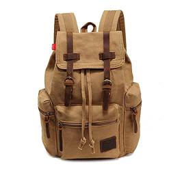 AUGUR Vintage Rucksack aus Canvas Daypack mit hoher Kapazitat - fur Schulrucksack Reiserucksack 12-15,6 Zoll Laptop-Rucksack (Large Khaki) von AUGUR