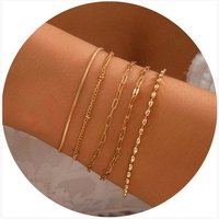 AUKUU Armband Accessoires Accessoires Hip Hop Einfache stapelbare Metallkette, Handaccessoires Mode Damen Gold Armband Set von AUKUU