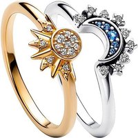 AUKUU Fingerring Ringe Zwei einfache Stapelringe mit Sonne und Mond, Paarringe (2-tlg., Passend für jeden Anlass), Betonen Sie Ihr Temperament von AUKUU
