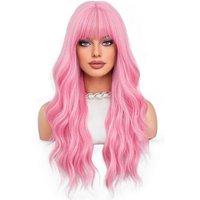 AUKUU Kostüm-Perücke Damen Perücke rosa langes lockiges Haar großes, gewelltes Haar volles Stirnband Air Bangs Perücke von AUKUU