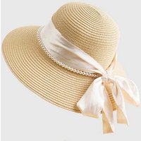 AUKUU Sonnenhut Eleganter Eleganter Strohhut für Damen Sommer Sonnenhut mit Kuppel Schleife Perlen Meer Reisen Urlaub Strand von AUKUU