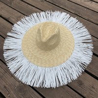 AUKUU Sonnenhut Stroh Stroh Sirene Strohhut Hairy Edge Big Brim Beach Hat Damen Sommer Sonnenschutz Sonnenhut von AUKUU